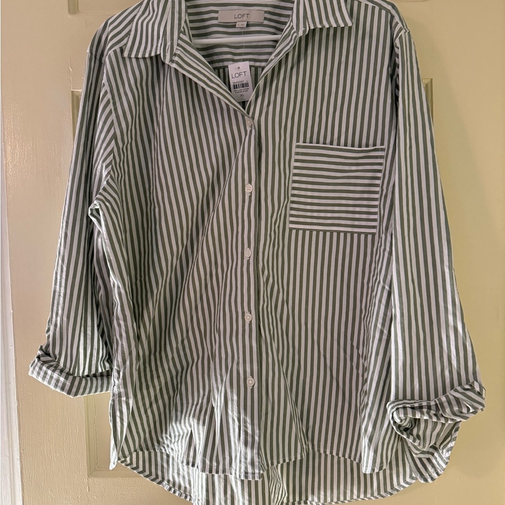 LOFT Green Striped Shirt